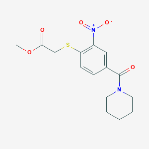 molecular formula C15H18N2O5S B5558476 Methyl 2-[2-nitro-4-(piperidine-1-carbonyl)phenyl]sulfanylacetate 