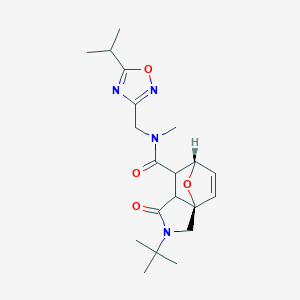 molecular formula C20H28N4O4 B5558762 (1R,7S)-3-tert-butyl-N-methyl-4-oxo-N-[(5-propan-2-yl-1,2,4-oxadiazol-3-yl)methyl]-10-oxa-3-azatricyclo[5.2.1.01,5]dec-8-ene-6-carboxamide 