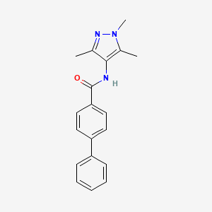 molecular formula C19H19N3O B5559068 4-phenyl-N-(1,3,5-trimethylpyrazol-4-yl)benzamide 