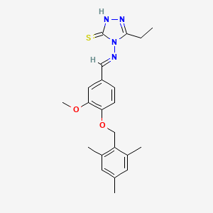 molecular formula C22H26N4O2S B5559072 3-ethyl-4-[(E)-[3-methoxy-4-[(2,4,6-trimethylphenyl)methoxy]phenyl]methylideneamino]-1H-1,2,4-triazole-5-thione 
