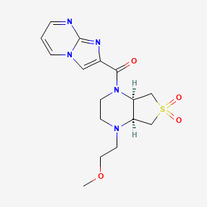 molecular formula C16H21N5O4S B5559094 [(4aR,7aS)-1-(2-methoxyethyl)-6,6-dioxo-2,3,4a,5,7,7a-hexahydrothieno[3,4-b]pyrazin-4-yl]-imidazo[1,2-a]pyrimidin-2-ylmethanone 