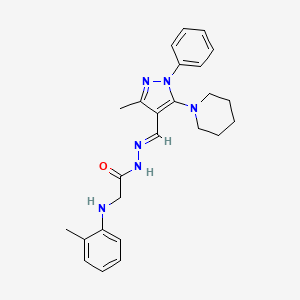 molecular formula C25H30N6O B5559389 2-[(2-methylphenyl)amino]-N'-{(E)-[3-methyl-1-phenyl-5-(piperidin-1-yl)-1H-pyrazol-4-yl]methylidene}acetohydrazide (non-preferred name) 