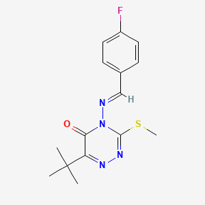 molecular formula C15H17FN4OS B5559479 6-tert-butyl-4-{[(E)-(4-fluorophenyl)methylidene]amino}-3-(methylthio)-1,2,4-triazin-5(4H)-one 
