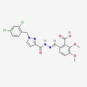 molecular formula C21H18Cl2N4O5 B5559490 6-[(E)-[[1-[(2,4-dichlorophenyl)methyl]pyrazole-3-carbonyl]hydrazinylidene]methyl]-2,3-dimethoxybenzoic acid 