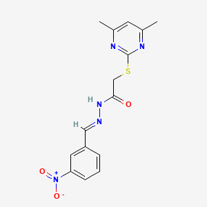 molecular formula C15H15N5O3S B5559498 2-(DIMETHYL-PYRIMIDIN-2-YLSULFANYL)-ACETIC ACID (3-NITRO-BENZYLIDENE)-HYDRAZIDE 