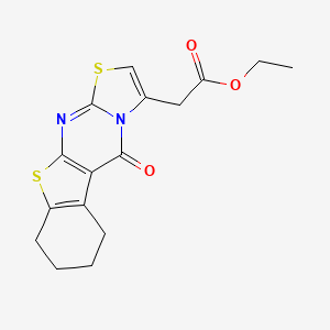 molecular formula C16H16N2O3S2 B5559809 Ethyl 2-(5-oxo-4,6,7,8,9-pentahydrobenzo[b]thiopheno[2,3-d]1,3-thiazolino[3,2-a]pyrimidin-3-yl)acetate 