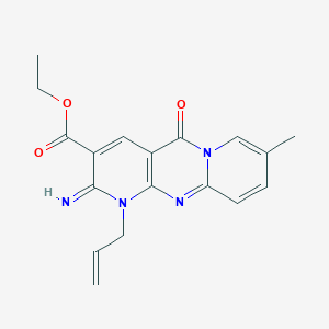 molecular formula C18H18N4O3 B5559819 Ethyl 6-imino-13-methyl-2-oxo-7-(prop-2-en-1-yl)-1,7,9-triazatricyclo[8.4.0.0^{3,8}]tetradeca-3(8),4,9,11,13-pentaene-5-carboxylate 