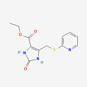 molecular formula C12H13N3O3S B5560364 ETHYL 2-OXO-5-[(2-PYRIDYLSULFANYL)METHYL]-2,3-DIHYDRO-1H-IMIDAZOLE-4-CARBOXYLATE 