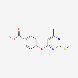 molecular formula C14H14N2O3S B5560398 Methyl 4-{[6-methyl-2-(methylsulfanyl)pyrimidin-4-yl]oxy}benzoate 