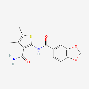 molecular formula C15H14N2O4S B5560791 N-(3-carbamoyl-4,5-dimethylthiophen-2-yl)-1,3-benzodioxole-5-carboxamide 