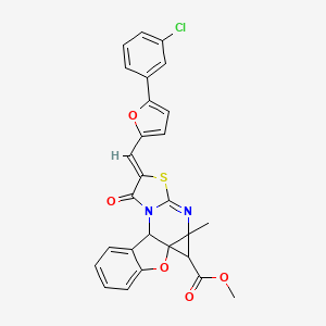 molecular formula C27H19ClN2O5S B5560837 METHYL 5-{(Z)-1-[5-(3-CHLOROPHENYL)-2-FURYL]METHYLIDENE}-2A-METHYL-6-OXO-2,2A-DIHYDRO-7AH-[1]BENZOFURO[2,3-E]CYCLOPROPA[D][1,3]THIAZOLO[3,2-A]PYRIMIDINE-2(6H)-CARBOXYLATE 