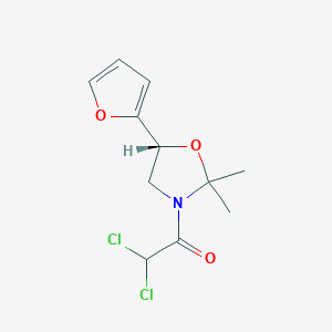 molecular formula C11H13Cl2NO3 B055622 Oxazolidine, 3-(dichloroacetyl)-5-(2-furanyl)-2,2-dimethyl-, (5R)- CAS No. 121776-57-6