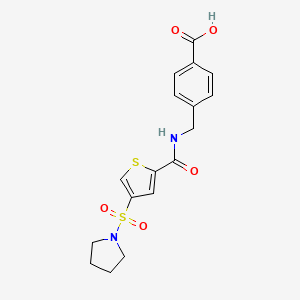 molecular formula C17H18N2O5S2 B5562503 4-[[(4-Pyrrolidin-1-ylsulfonylthiophene-2-carbonyl)amino]methyl]benzoic acid 
