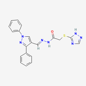 molecular formula C20H17N7OS B5563995 N-[(E)-(1,3-diphenylpyrazol-4-yl)methylideneamino]-2-(1H-1,2,4-triazol-5-ylsulfanyl)acetamide 