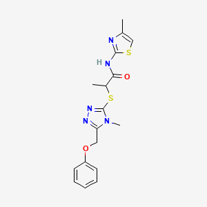 molecular formula C17H19N5O2S2 B5564013 2-{[4-methyl-5-(phenoxymethyl)-4H-1,2,4-triazol-3-yl]sulfanyl}-N-(4-methyl-1,3-thiazol-2-yl)propanamide 