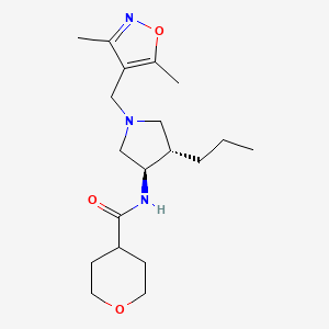 molecular formula C19H31N3O3 B5564812 N-{rel-(3R,4S)-1-[(3,5-dimethyl-4-isoxazolyl)methyl]-4-propyl-3-pyrrolidinyl}tetrahydro-2H-pyran-4-carboxamide hydrochloride 