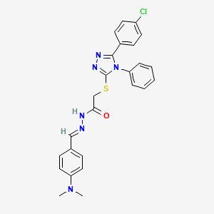 molecular formula C25H23ClN6OS B5564921 2-{[5-(4-chlorophenyl)-4-phenyl-4H-1,2,4-triazol-3-yl]sulfanyl}-N'-{(E)-[4-(dimethylamino)phenyl]methylidene}acetohydrazide 