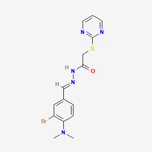 molecular formula C15H16BrN5OS B5565279 N'-[(E)-[3-Bromo-4-(dimethylamino)phenyl]methylidene]-2-(pyrimidin-2-ylsulfanyl)acetohydrazide 