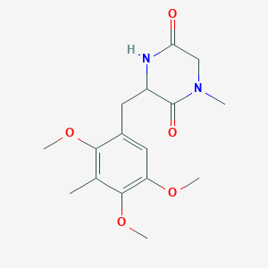 molecular formula C16H22N2O5 B055654 1-Methyl-3-(2,4,5-trimethoxy-3-methylphenylmethyl)-2,5-piperazinedione CAS No. 120040-38-2
