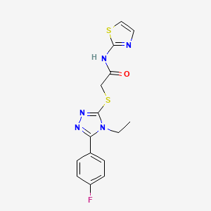 molecular formula C15H14FN5OS2 B5565506 2-{[4-ethyl-5-(4-fluorophenyl)-4H-1,2,4-triazol-3-yl]sulfanyl}-N-(1,3-thiazol-2-yl)acetamide 