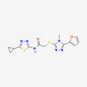molecular formula C14H14N6O2S2 B5565536 N-(5-cyclopropyl-1,3,4-thiadiazol-2-yl)-2-{[5-(furan-2-yl)-4-methyl-4H-1,2,4-triazol-3-yl]sulfanyl}acetamide 