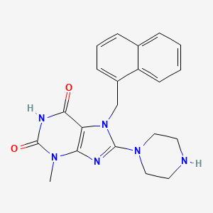 molecular formula C21H22N6O2 B5565703 3-methyl-7-[(naphthalen-1-yl)methyl]-8-(piperazin-1-yl)-2,3,6,7-tetrahydro-1H-purine-2,6-dione 