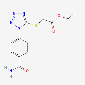 molecular formula C12H13N5O3S B5566384 ETHYL 2-{[1-(4-CARBAMOYLPHENYL)-1H-1,2,3,4-TETRAZOL-5-YL]SULFANYL}ACETATE 