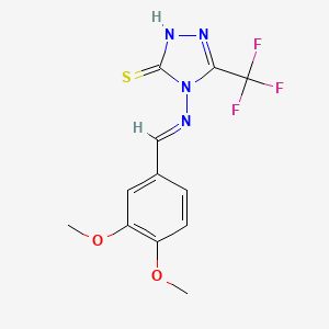 molecular formula C12H11F3N4O2S B5567134 4-((3,4-DI-MEO-BENZYLIDENE)AMINO)-5-(TRI-F-ME)4H-1,2,4-TRIAZOL-3-YL HYDROSULFIDE 