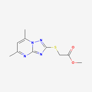 molecular formula C10H12N4O2S B5567169 METHYL 2-({5,7-DIMETHYL-[1,2,4]TRIAZOLO[1,5-A]PYRIMIDIN-2-YL}SULFANYL)ACETATE 
