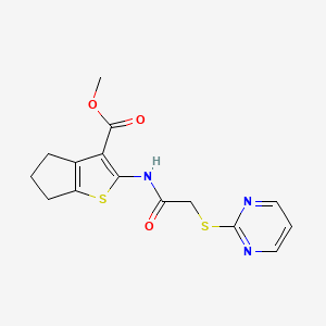 molecular formula C15H15N3O3S2 B5567256 METHYL 2-{[2-(2-PYRIMIDINYLSULFANYL)ACETYL]AMINO}-5,6-DIHYDRO-4H-CYCLOPENTA[B]THIOPHENE-3-CARBOXYLATE 