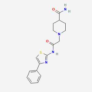 molecular formula C17H20N4O2S B5567267 1-[(4-Phenyl-thiazol-2-ylcarbamoyl)-methyl]-piperidine-4-carboxylic acid amide 
