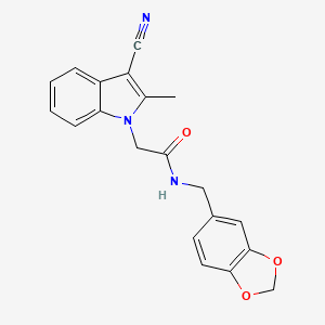 molecular formula C20H17N3O3 B5567321 N-[(2H-1,3-BENZODIOXOL-5-YL)METHYL]-2-(3-CYANO-2-METHYL-1H-INDOL-1-YL)ACETAMIDE 