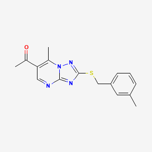 molecular formula C16H16N4OS B5567422 1-{7-Methyl-2-[(3-methylbenzyl)sulfanyl][1,2,4]triazolo[1,5-a]pyrimidin-6-yl}ethanone 