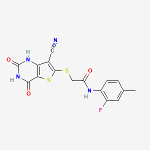 molecular formula C16H11FN4O3S2 B5568390 2-[(7-cyano-4-hydroxy-2-oxo-1,2-dihydrothieno[3,2-d]pyrimidin-6-yl)thio]-N-(2-fluoro-4-methylphenyl)acetamide 