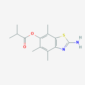 molecular formula C14H18N2O2S B055684 (2-Amino-4,5,7-trimethyl-1,3-benzothiazol-6-yl) 2-methylpropanoate CAS No. 120164-17-2