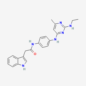 molecular formula C23H24N6O B5568439 N-(4-{[2-(ethylamino)-6-methyl-4-pyrimidinyl]amino}phenyl)-2-(1H-indol-3-yl)acetamide 
