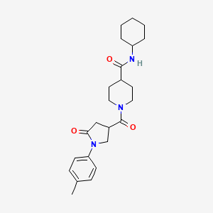 molecular formula C24H33N3O3 B5568525 N-cyclohexyl-1-[1-(4-methylphenyl)-5-oxopyrrolidine-3-carbonyl]piperidine-4-carboxamide 