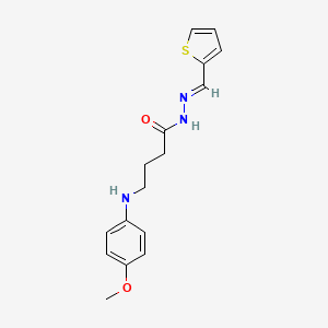 molecular formula C16H19N3O2S B5568562 4-(4-methoxyanilino)-N-[(E)-thiophen-2-ylmethylideneamino]butanamide 