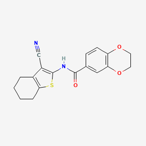molecular formula C18H16N2O3S B5568614 N-(3-cyano-4,5,6,7-tetrahydro-1-benzothien-2-yl)-2,3-dihydro-1,4-benzodioxine-6-carboxamide 