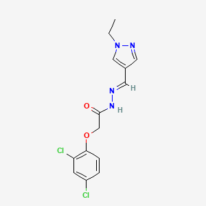 molecular formula C14H14Cl2N4O2 B5568646 2-(2,4-DICHLOROPHENOXY)-N'~1~-[(E)-1-(1-ETHYL-1H-PYRAZOL-4-YL)METHYLIDENE]ACETOHYDRAZIDE 