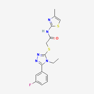 molecular formula C16H16FN5OS2 B5568943 2-{[4-ethyl-5-(3-fluorophenyl)-4H-1,2,4-triazol-3-yl]sulfanyl}-N-(4-methyl-1,3-thiazol-2-yl)acetamide 