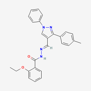 molecular formula C26H24N4O2 B5569664 2-ethoxy-N-[(E)-[3-(4-methylphenyl)-1-phenylpyrazol-4-yl]methylideneamino]benzamide 