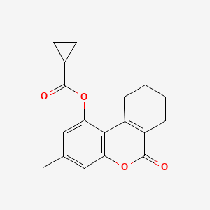 molecular formula C18H18O4 B5569676 3-METHYL-6-OXO-6H,7H,8H,9H,10H-CYCLOHEXA[C]CHROMEN-1-YL CYCLOPROPANECARBOXYLATE 