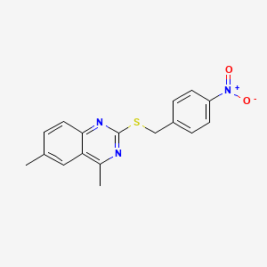 molecular formula C17H15N3O2S B5569833 4,6-DIMETHYL-2-{[(4-NITROPHENYL)METHYL]SULFANYL}QUINAZOLINE 