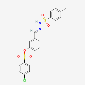 molecular formula C20H17ClN2O5S2 B5570256 3-({(E)-2-[(4-METHYLPHENYL)SULFONYL]HYDRAZONO}METHYL)PHENYL 4-CHLORO-1-BENZENESULFONATE 