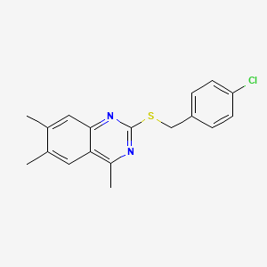 molecular formula C18H17ClN2S B5570615 2-{[(4-CHLOROPHENYL)METHYL]SULFANYL}-4,6,7-TRIMETHYLQUINAZOLINE 
