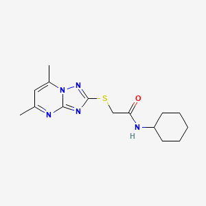 molecular formula C15H21N5OS B5571223 N-CYCLOHEXYL-2-({5,7-DIMETHYL-[1,2,4]TRIAZOLO[1,5-A]PYRIMIDIN-2-YL}SULFANYL)ACETAMIDE 