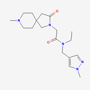 molecular formula C18H29N5O2 B5572978 N-ethyl-2-(8-methyl-3-oxo-2,8-diazaspiro[4.5]dec-2-yl)-N-[(1-methyl-1H-pyrazol-4-yl)methyl]acetamide 