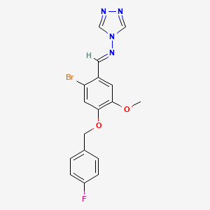 molecular formula C17H14BrFN4O2 B5574154 N-[(E)-{2-bromo-4-[(4-fluorobenzyl)oxy]-5-methoxyphenyl}methylidene]-4H-1,2,4-triazol-4-amine 
