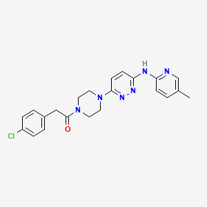molecular formula C22H23ClN6O B5574188 6-{4-[(4-chlorophenyl)acetyl]-1-piperazinyl}-N-(5-methyl-2-pyridinyl)-3-pyridazinamine 